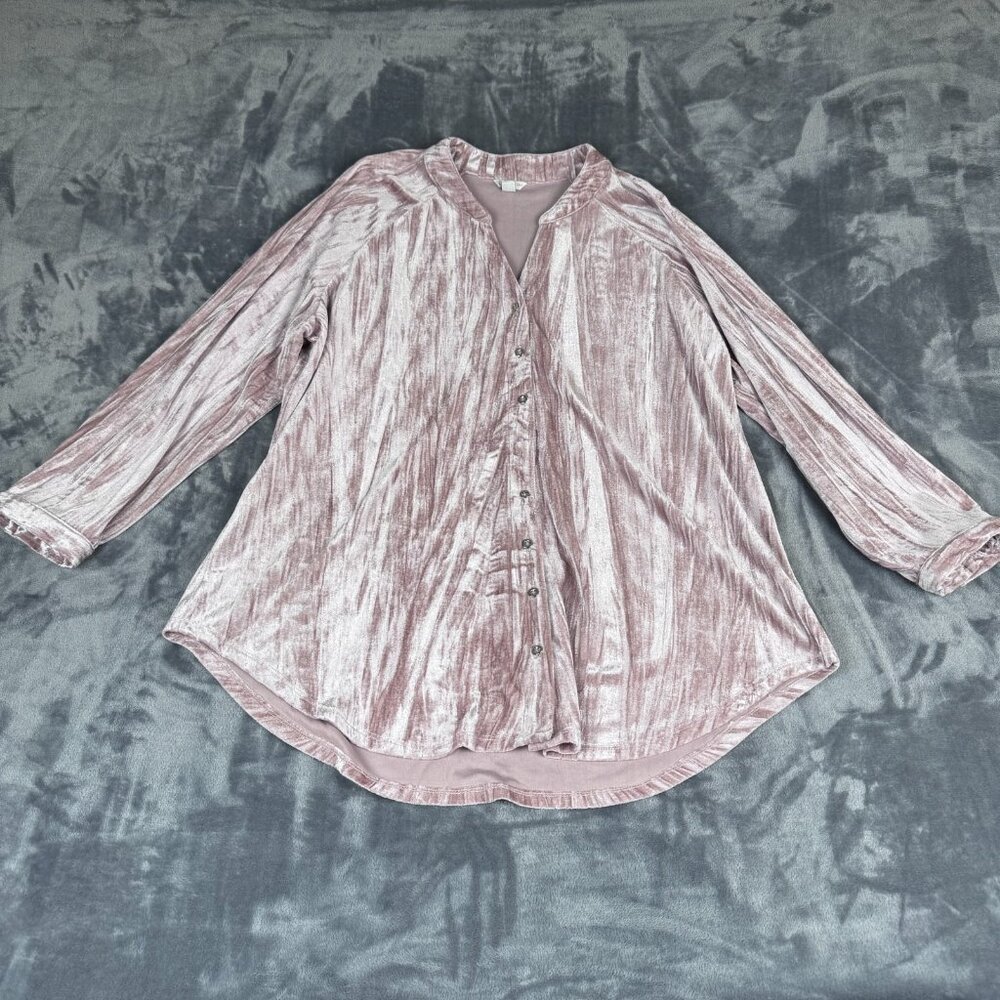 Cato Womens Velvet Button Down Top Size XL Pink Romantic Minimalist Feminine